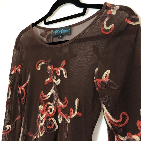 Gee Loretta Sheer Mocha Blouse / Yarn Design S - Picture 2 of 8